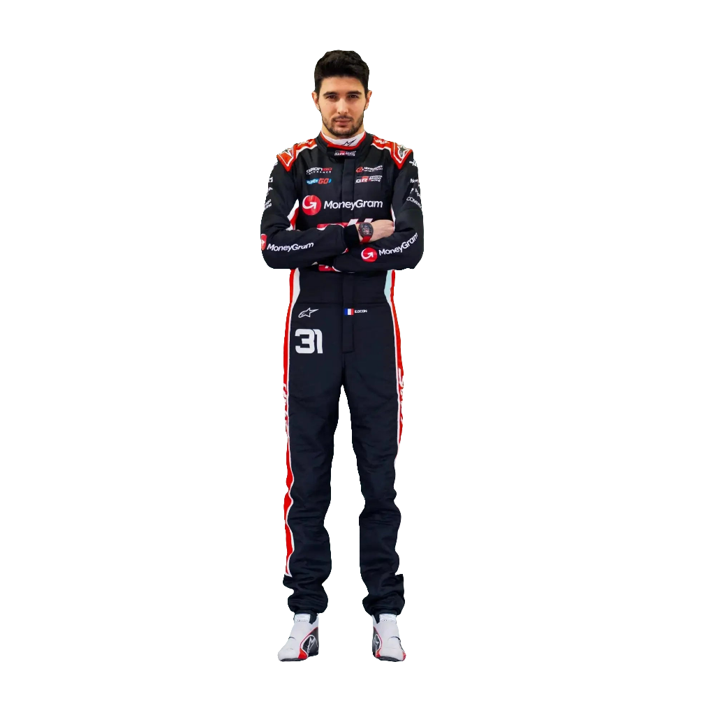 New 2025 Esteban Ocon & Oliver Bearman MoneyGram Haas F1 Team Replica Racing Suit Endless Racegear