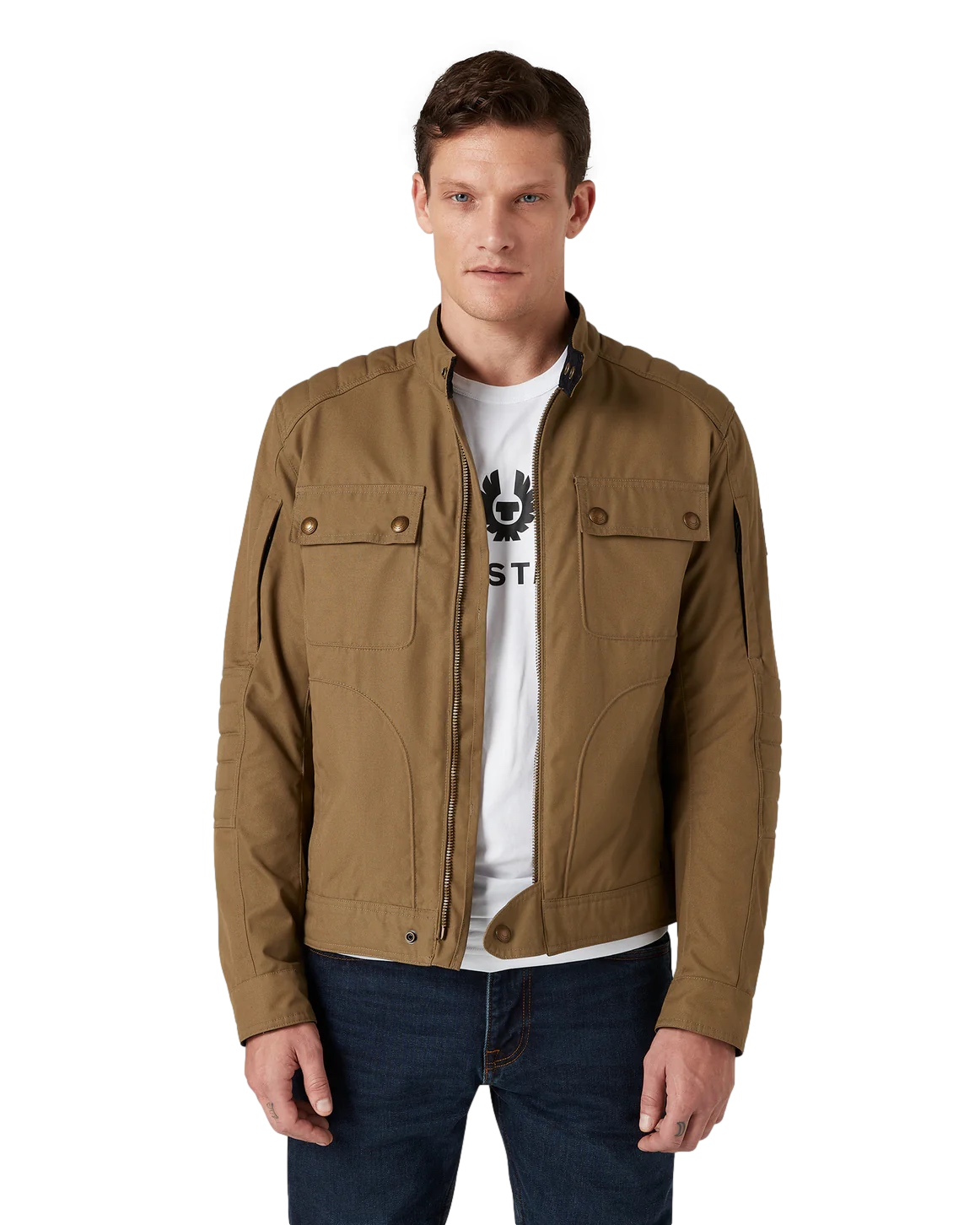 New* Belstaff Roberts Cotton Canvas Motorcycle Jacket - Olive