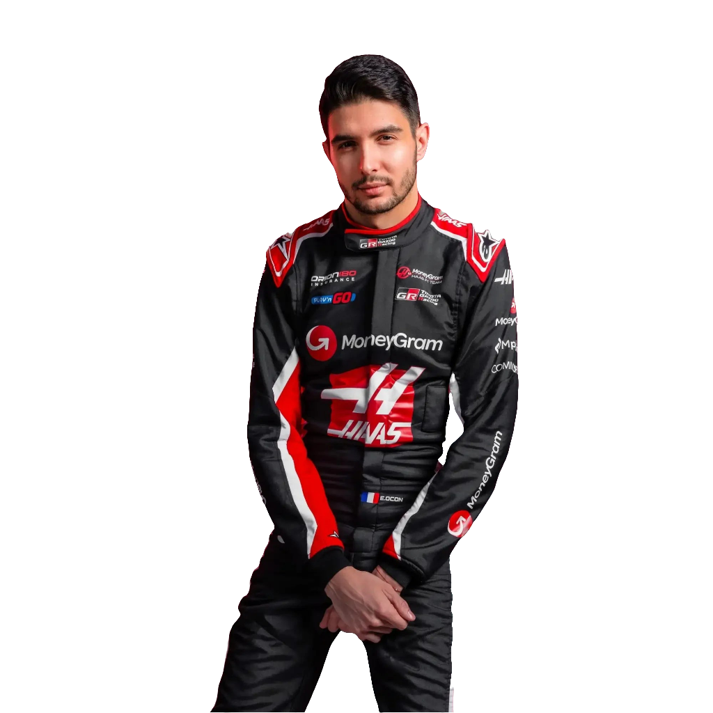 New 2025 Esteban Ocon & Oliver Bearman MoneyGram Haas F1 Team Replica Racing Suit Endless Racegear
