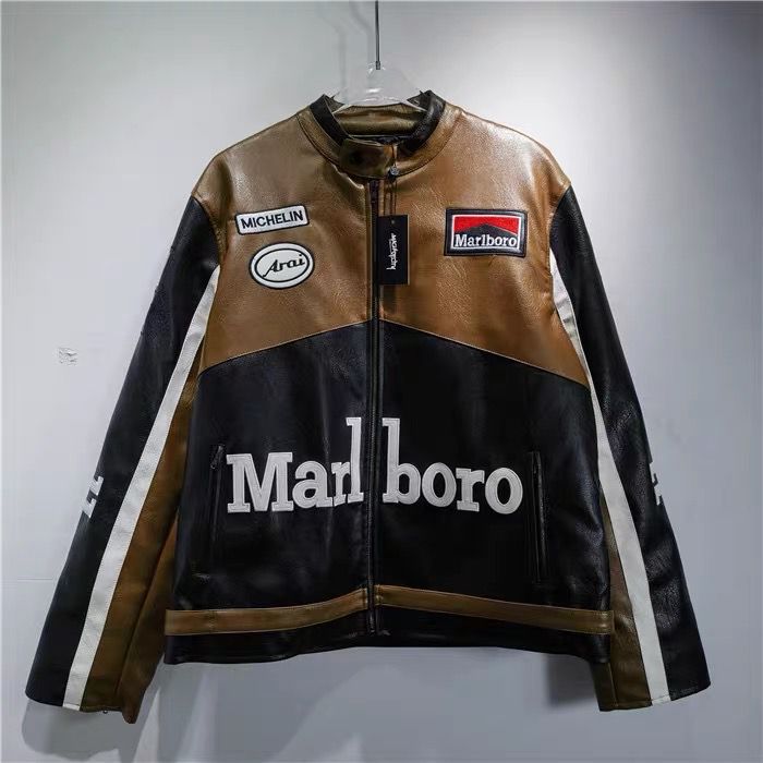 Marlboro Brown-Black Leather Vintage Racing Jacket Ex Race Gear