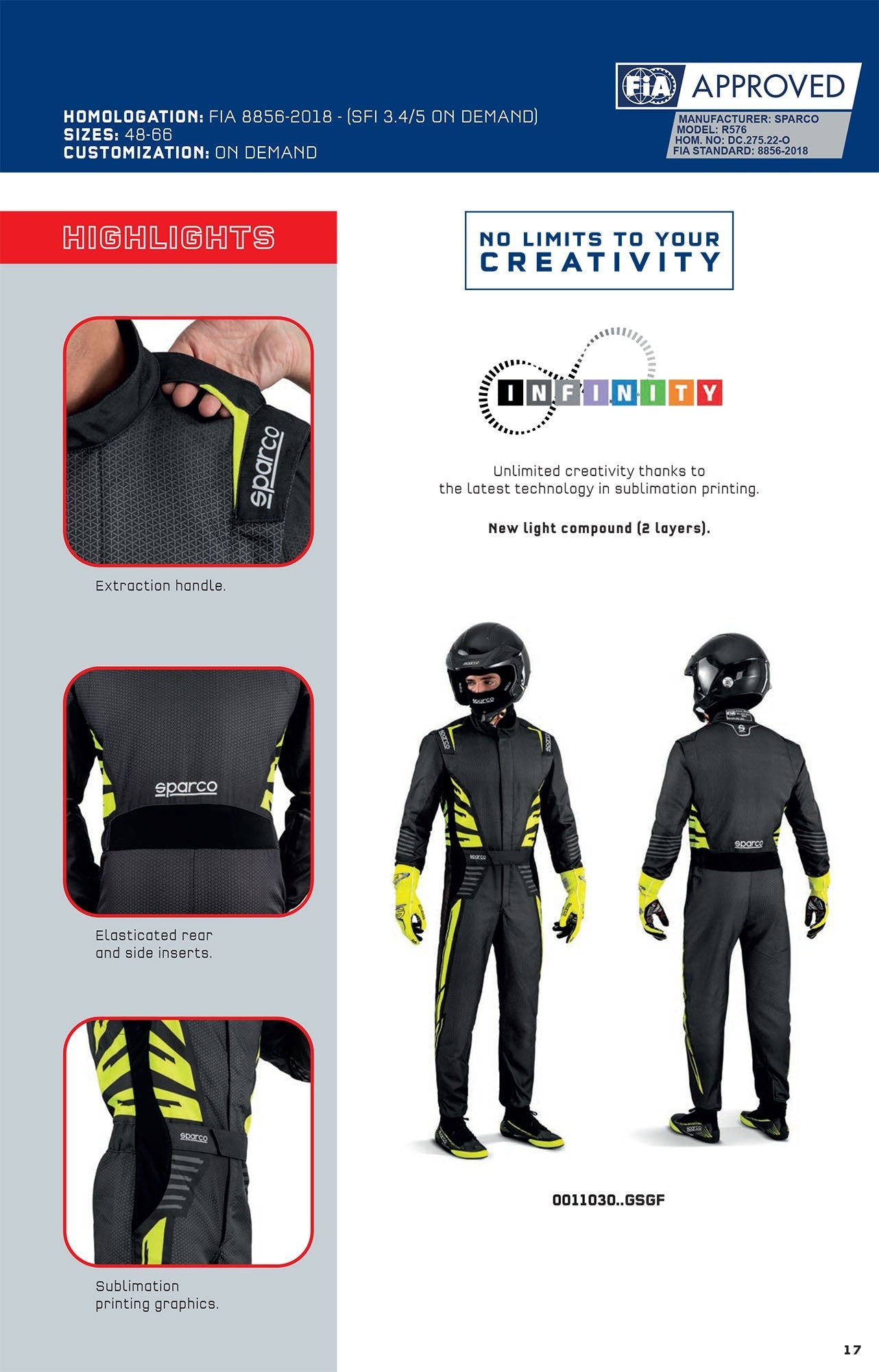 0011030 Sparco Infinity 5.0 Race Suit 2-Layer FIA 8856-2018 Motorsport Rally Sparco