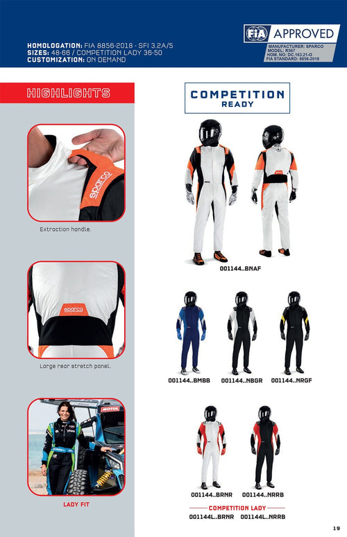 001144 Sparco Competition Suit Overalls Fireproof for Race Rally FIA 8856-2018 Sparco