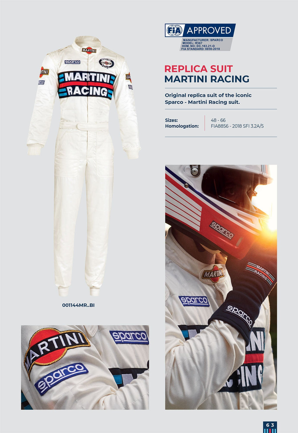 001144MR Sparco Martini Racing Classic Retro Rally Suit Fireproof FIA 8856-2018 Sparco
