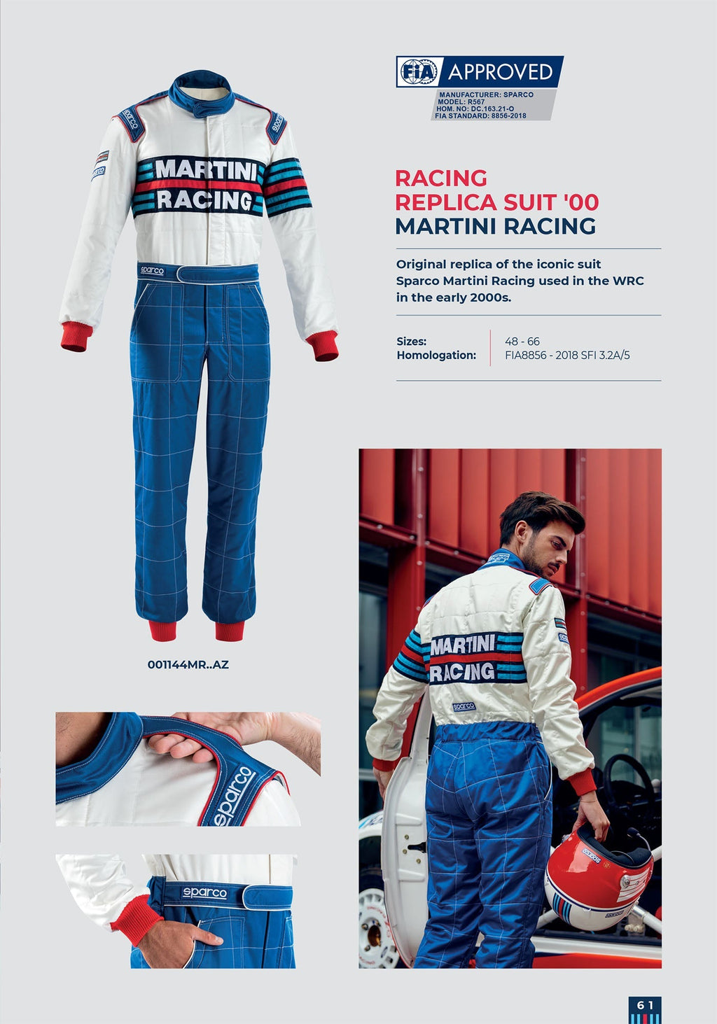 001144MR Sparco Martini Racing Classic Retro Rally Suit Fireproof FIA 8856-2018 Sparco