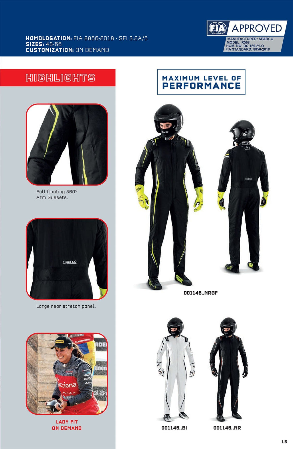 001146 Sparco Prime Race Suit Fireproof FIA 8856-2018 Professional Racing Driver Sparco