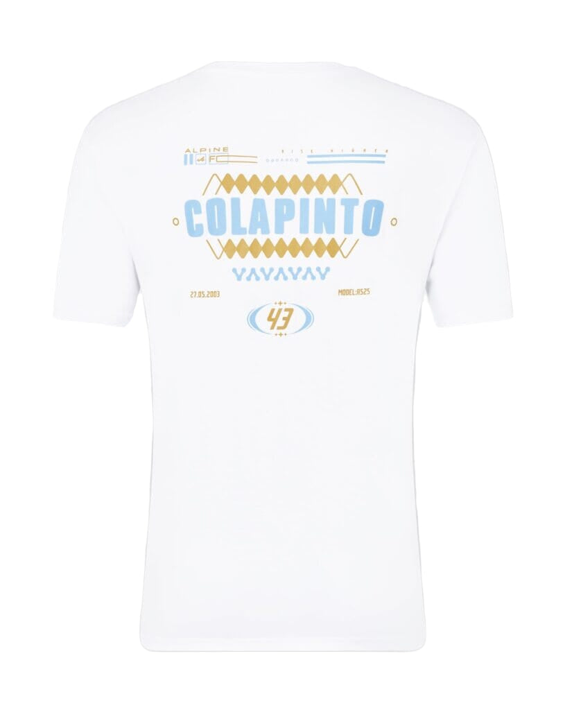 Alpine Racing F1 Franco Colapinto Relaxed Fit T-Shirt- White/Blue Ice T-shirts Alpine XS White 