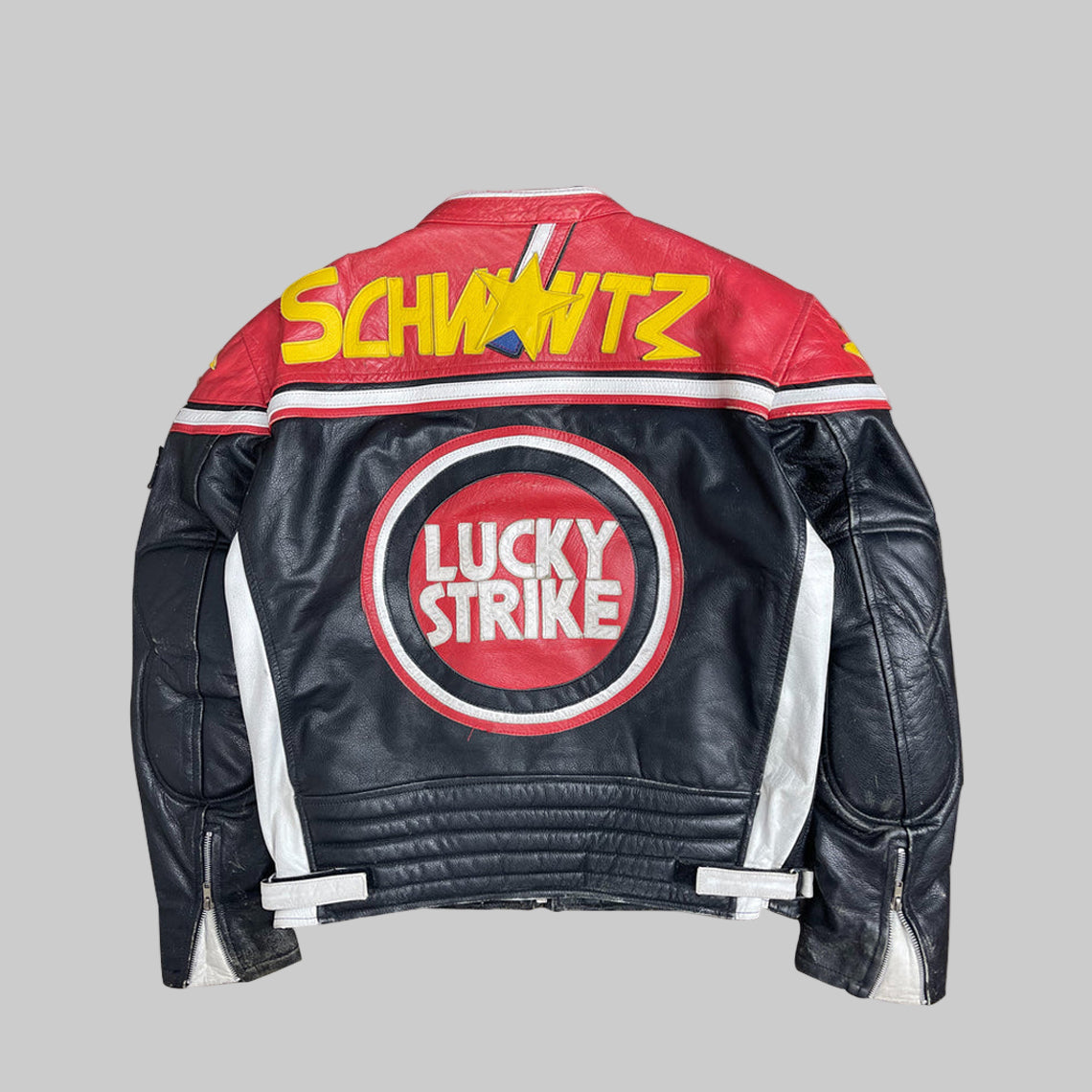 Lucky Strike Leather Jacket in Red and Black Endless Racegear