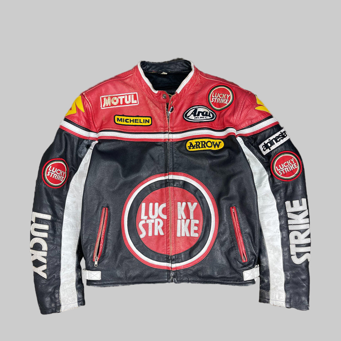Lucky Strike Leather Jacket in Red and Black Endless Racegear
