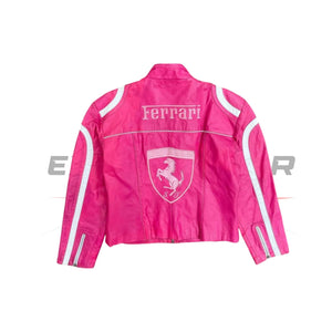 Pink Ferrari Racing Leather Jacket – Vintage F1 Style Ex Race Gear
