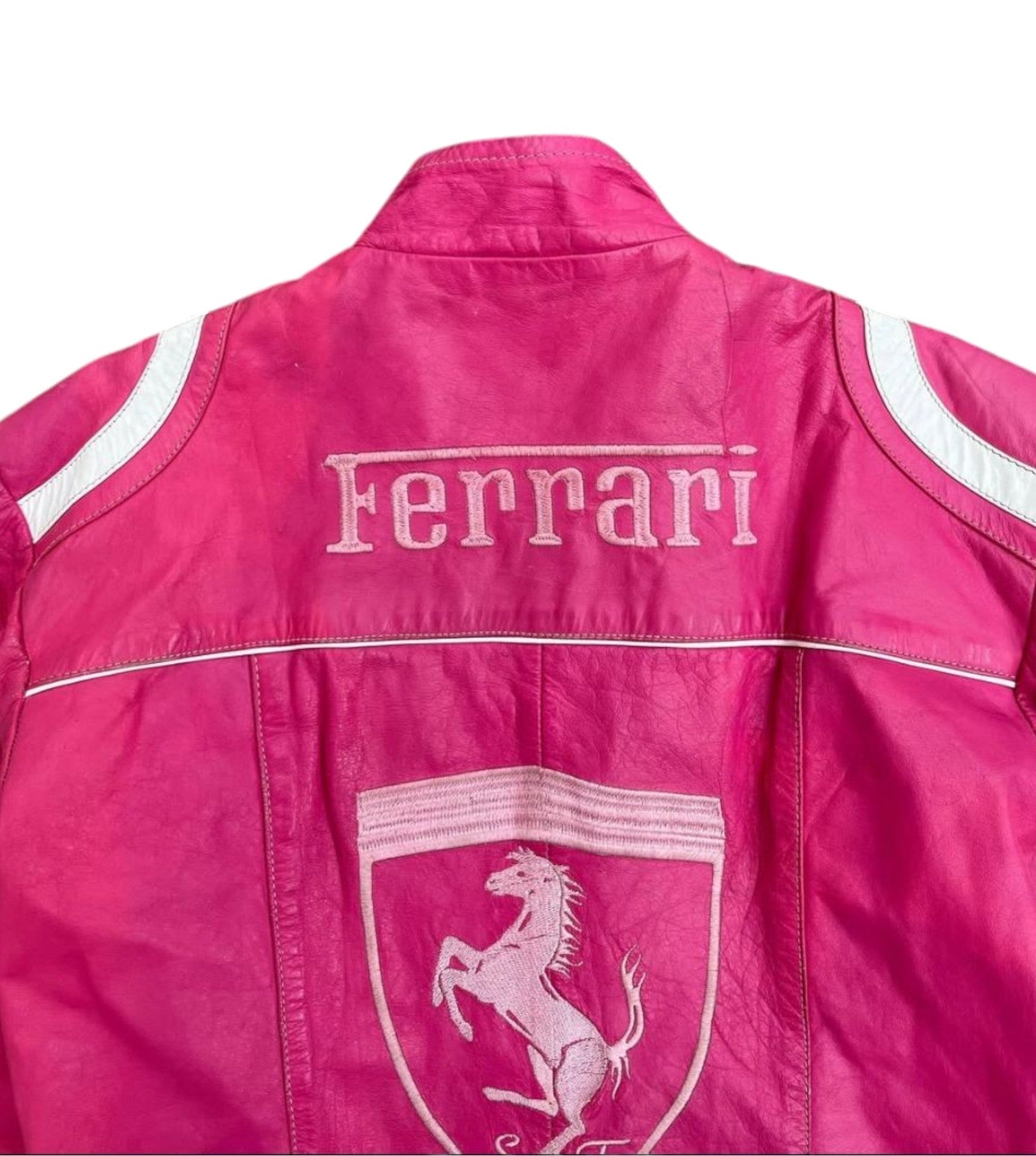 Pink Ferrari Racing Leather Jacket – Vintage F1 Style Ex Race Gear