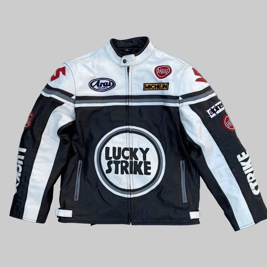 Lucky Strike White Leather Jacket Unisex Endless Racegear
