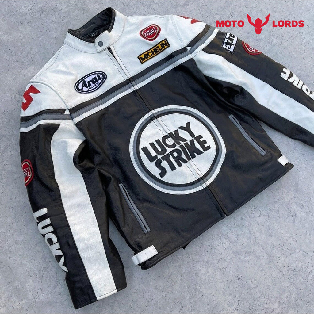 Lucky Strike White Leather Jacket Unisex Endless Racegear