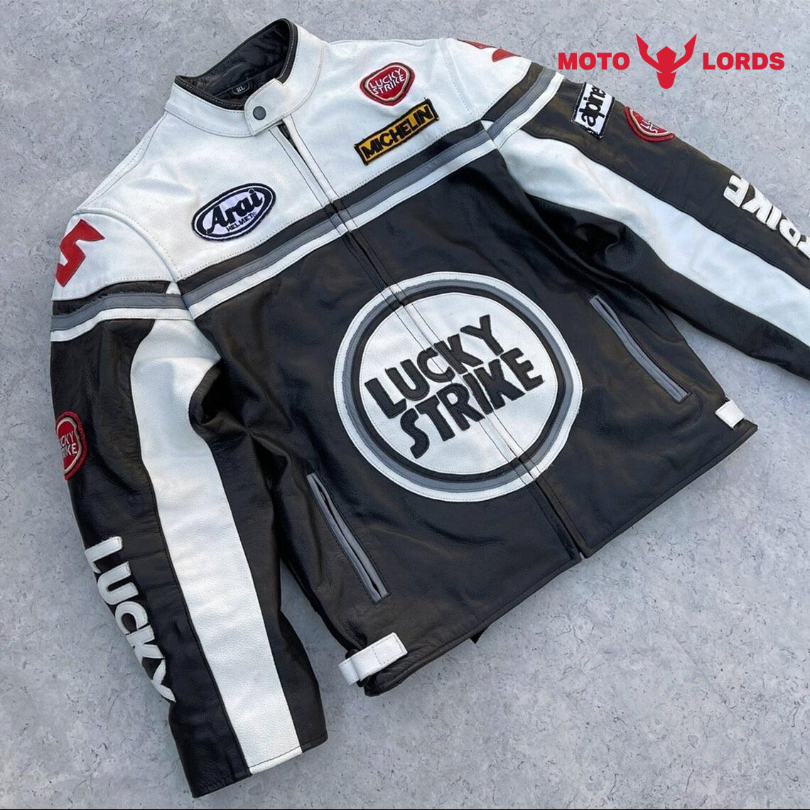 Lucky Strike White Leather Jacket Unisex Endless Racegear