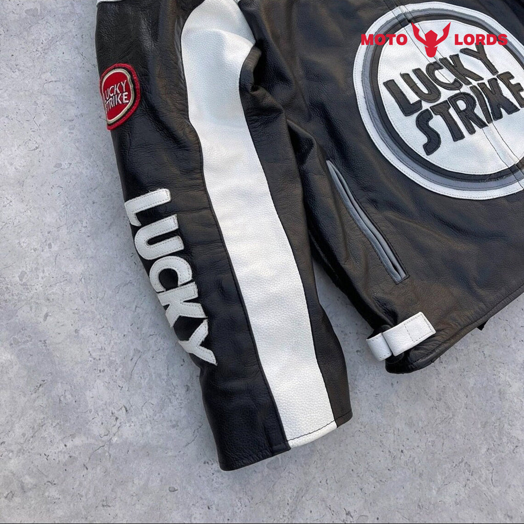 Lucky Strike White Leather Jacket Unisex Endless Racegear