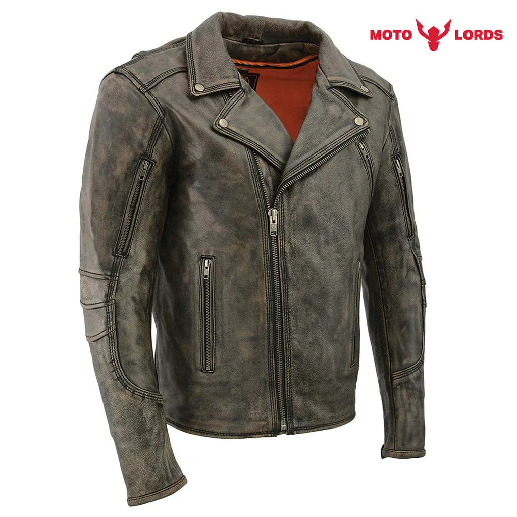 Rider's Choice ML71578 Men's Distressed Brown Triple Stitched' Beltless Motorcycle Leather Jacket Endless Racegear