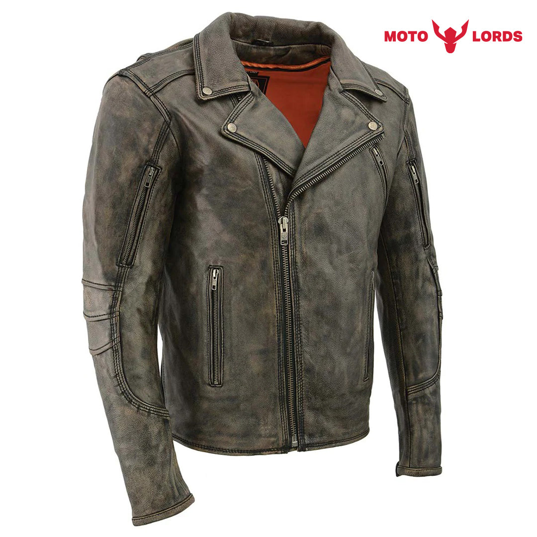 Rider's Choice ML71578 Men's Distressed Brown Triple Stitched' Beltless Motorcycle Leather Jacket Endless Racegear