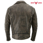 Rider's Choice ML71578 Men's Distressed Brown Triple Stitched' Beltless Motorcycle Leather Jacket Endless Racegear