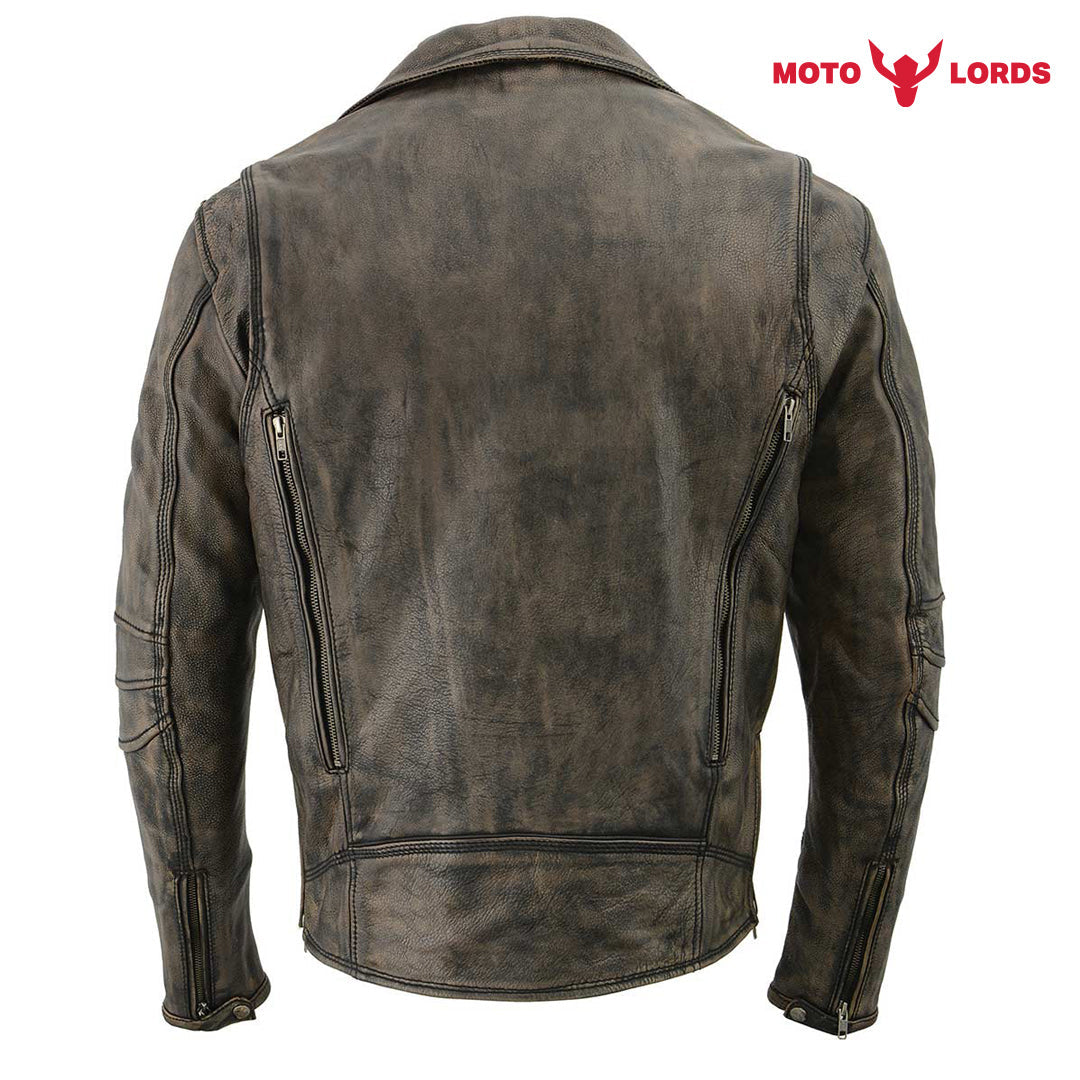 Rider's Choice ML71578 Men's Distressed Brown Triple Stitched' Beltless Motorcycle Leather Jacket Endless Racegear
