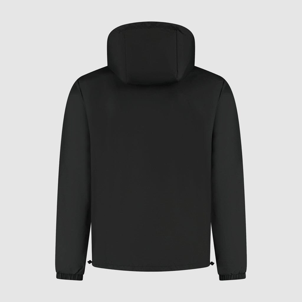 Men's rain jacket, black hooded back with elastic cuffs