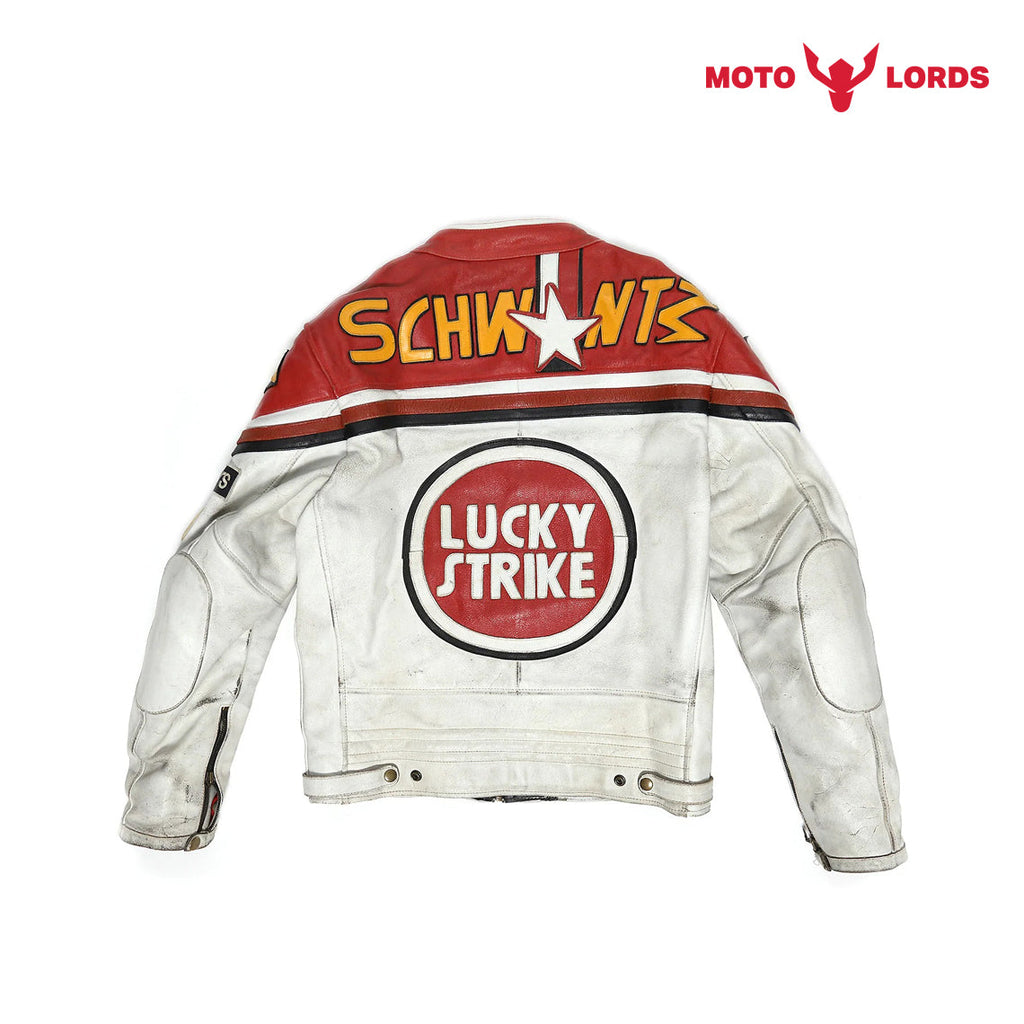 Lucky Strike Leather Jacket in Red and White Endless Racegear