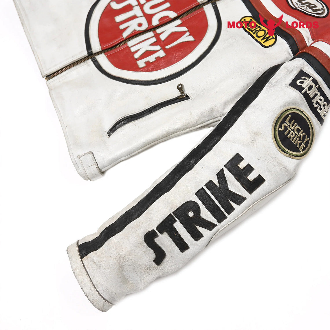Lucky Strike Leather Jacket in Red and White Endless Racegear
