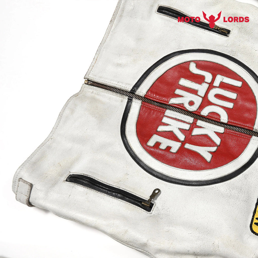 Lucky Strike Leather Jacket in Red and White Endless Racegear