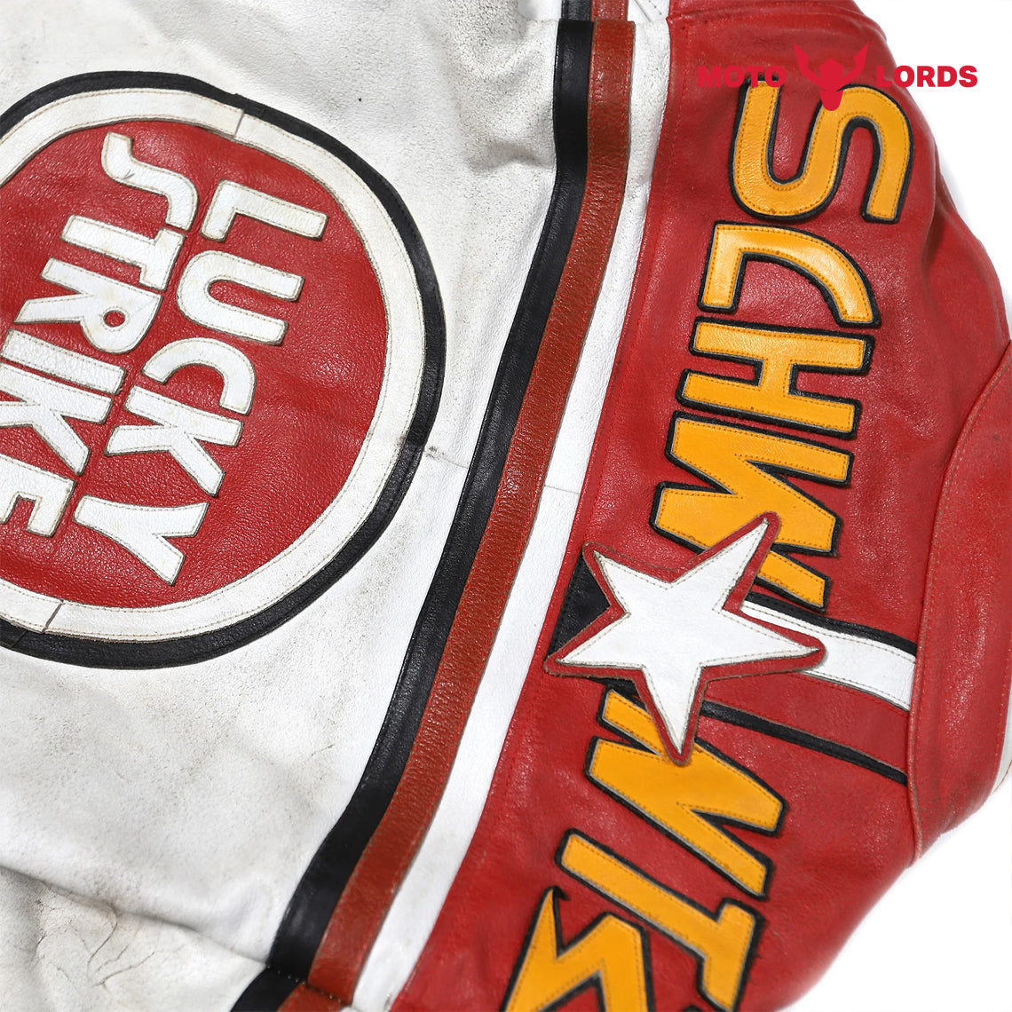 Lucky Strike Leather Jacket in Red and White Endless Racegear