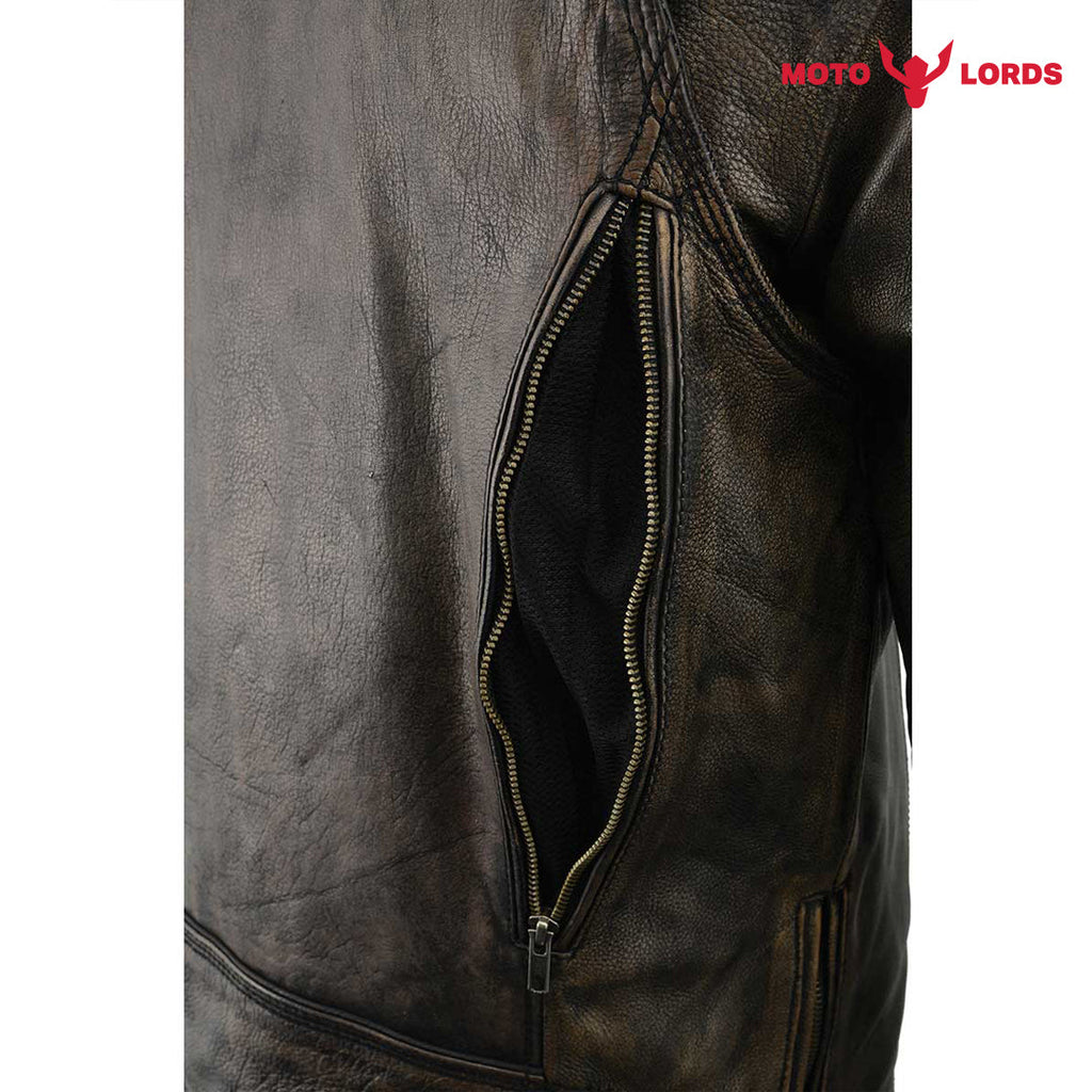 Rider's Choice ML71578 Men's Distressed Brown Triple Stitched' Beltless Motorcycle Leather Jacket Endless Racegear