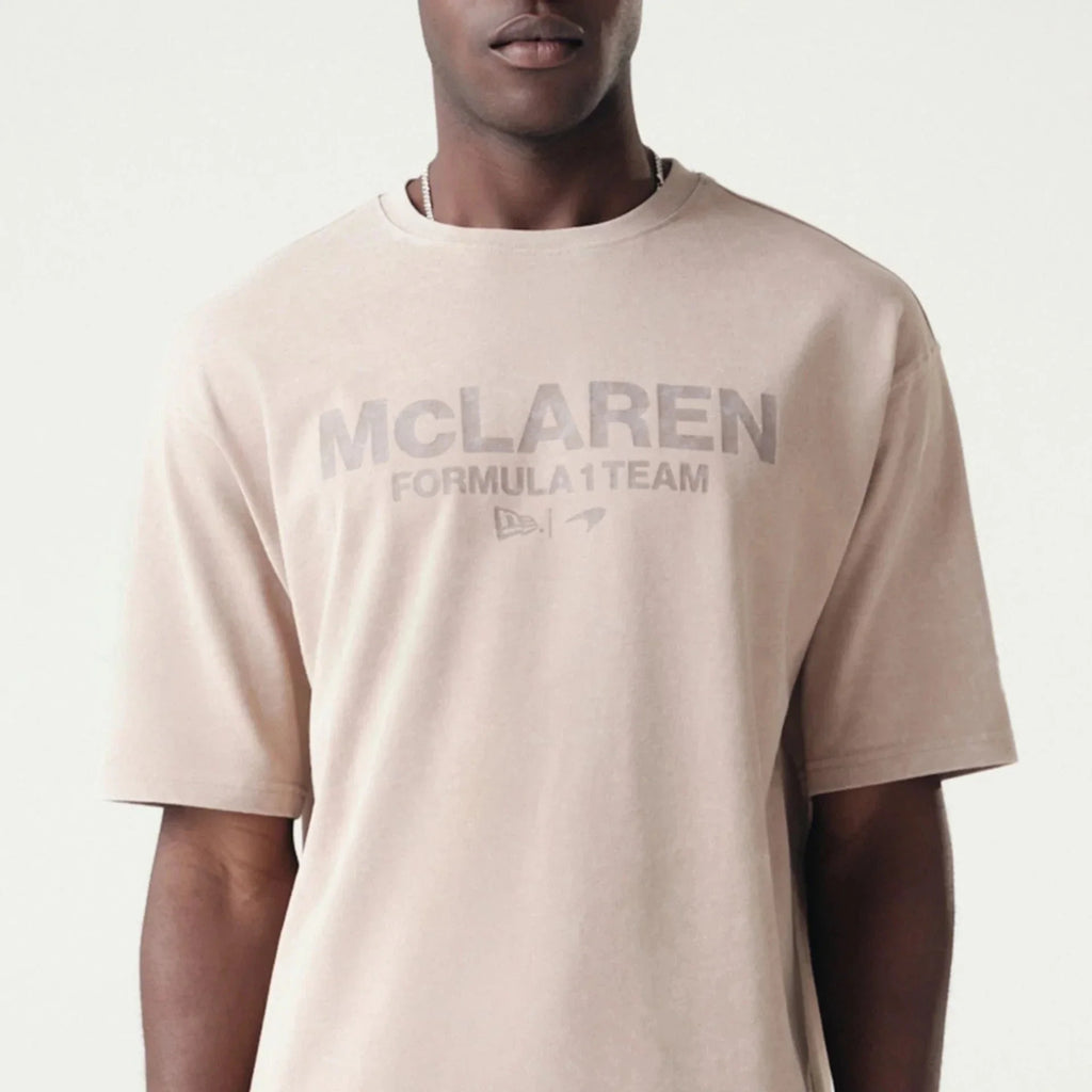McLaren F1 x New Era Washed Logo T-Shirt - Stone/Black T-shirts McLaren-Castore XS Beige 