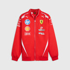 Red full-zip racing jacket with Puma and Ferrari logos, stand collar.