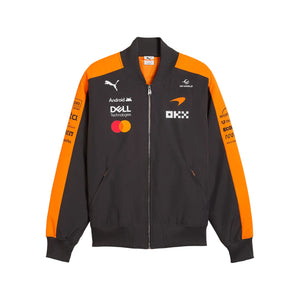 Black and orange jacket with various logos on a light gray background - Endless Racegear
