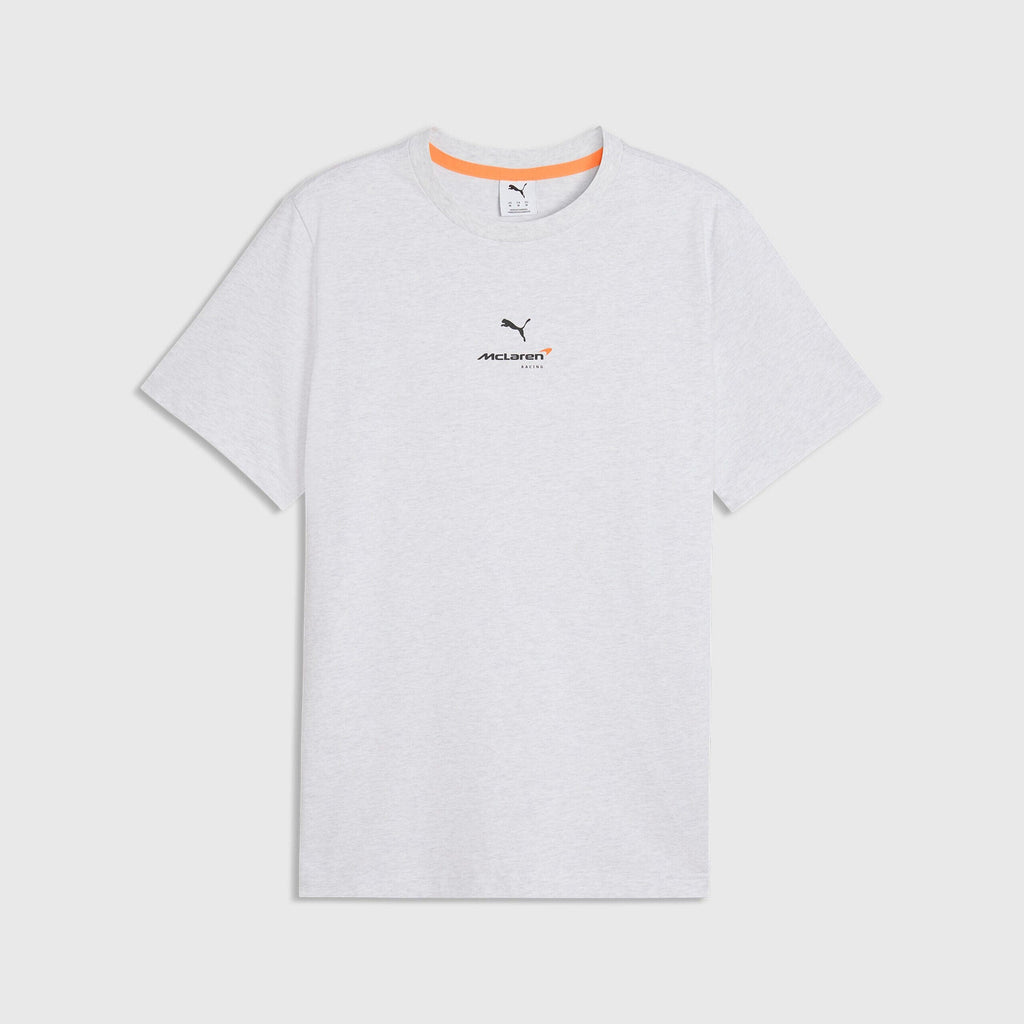 McLaren F1 Essentials Small Logo T-Shirt - Puma Black/Papaya/White Glow Heather T-shirts McLaren XS White 