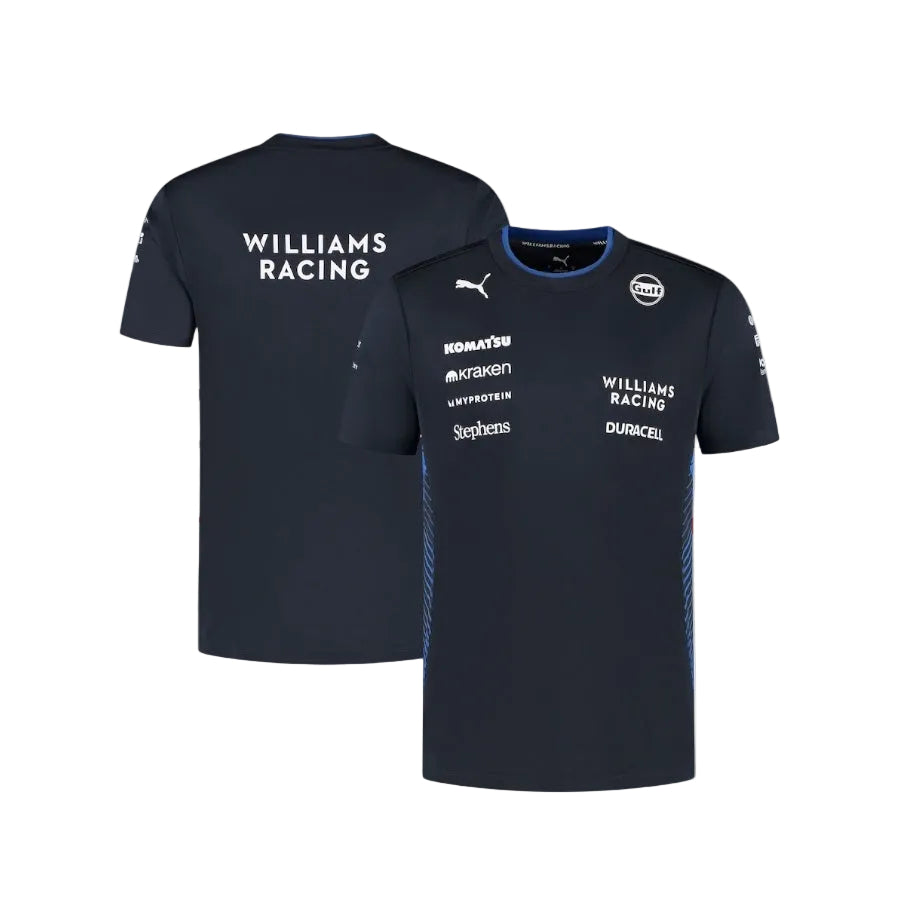 Navy blue t-shirt with Williams Racing and Puma branding on a white background