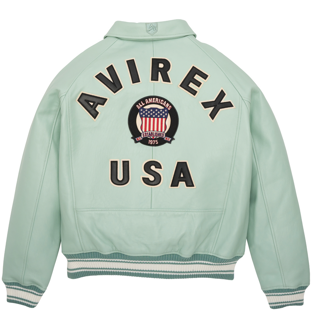 Shop Best High Sale Avirex Fashion Aviator Bomber Seafoam Leather Jackets For Sale rfxleatherofficial