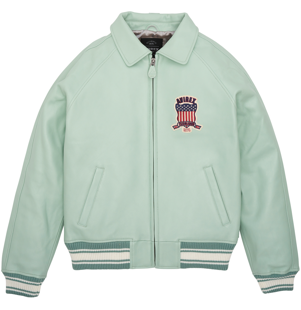 Shop Best High Sale Avirex Fashion Aviator Bomber Seafoam Leather Jackets For Sale rfxleatherofficial