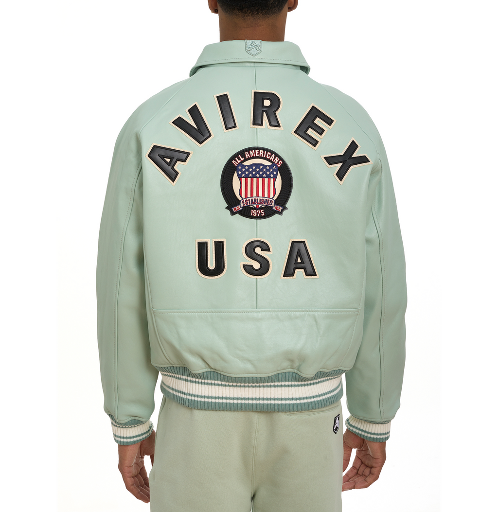 Shop Best High Sale Avirex Fashion Aviator Bomber Seafoam Leather Jackets For Sale rfxleatherofficial