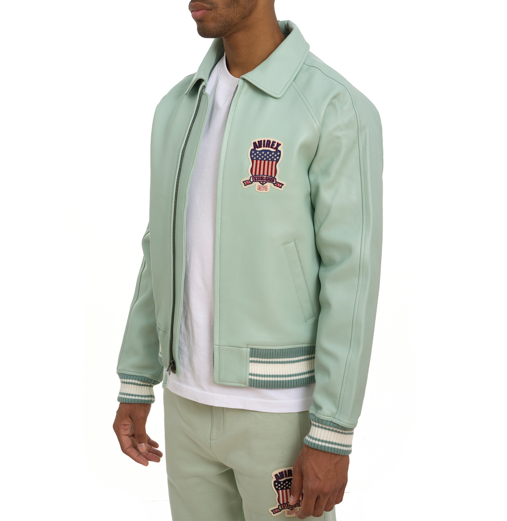 Shop Best High Sale Avirex Fashion Aviator Bomber Seafoam Leather Jackets For Sale rfxleatherofficial