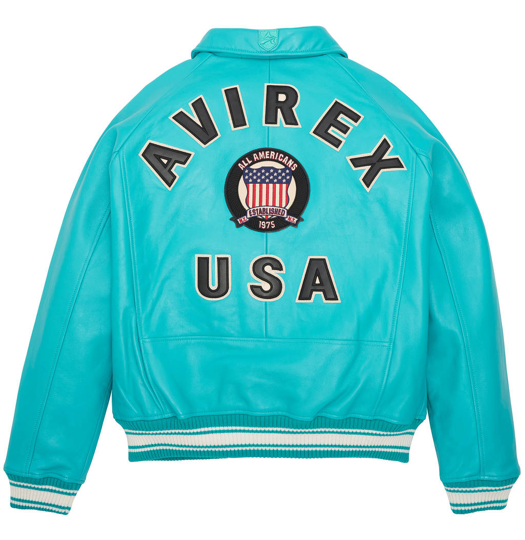 Shop Best High Sale Avirex Fashion Aviator Bomber Turquoise Leather Jackets For Sale rfxleatherofficial