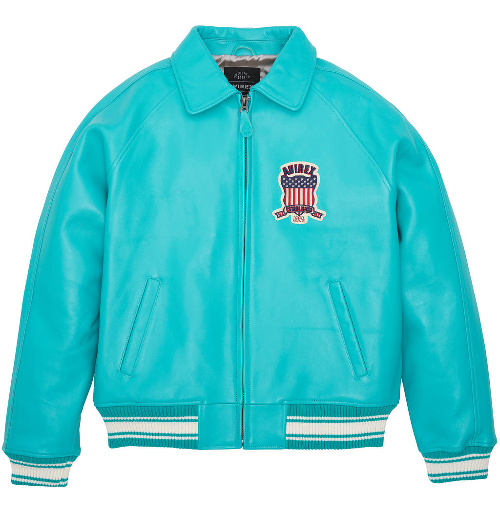 Shop Best High Sale Avirex Fashion Aviator Bomber Turquoise Leather Jackets For Sale rfxleatherofficial