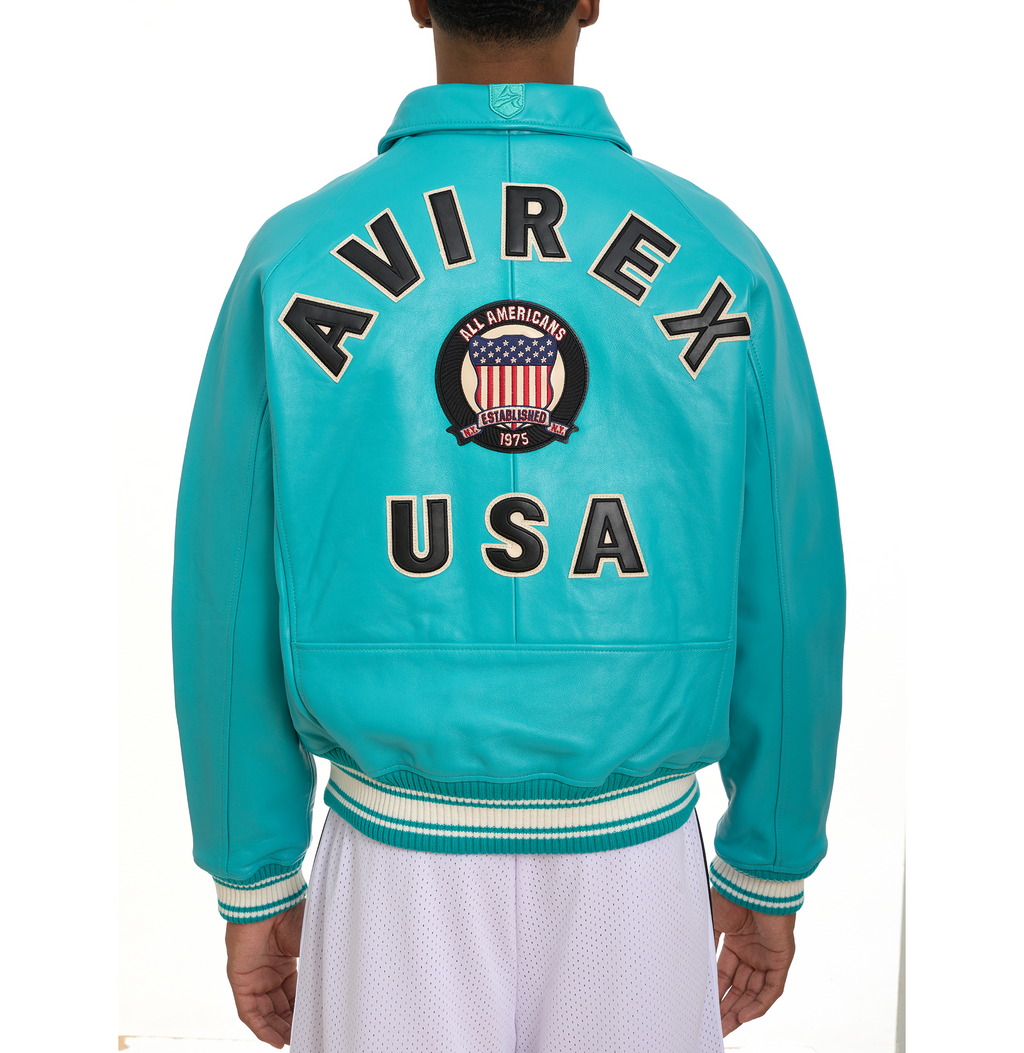 Shop Best High Sale Avirex Fashion Aviator Bomber Turquoise Leather Jackets For Sale rfxleatherofficial