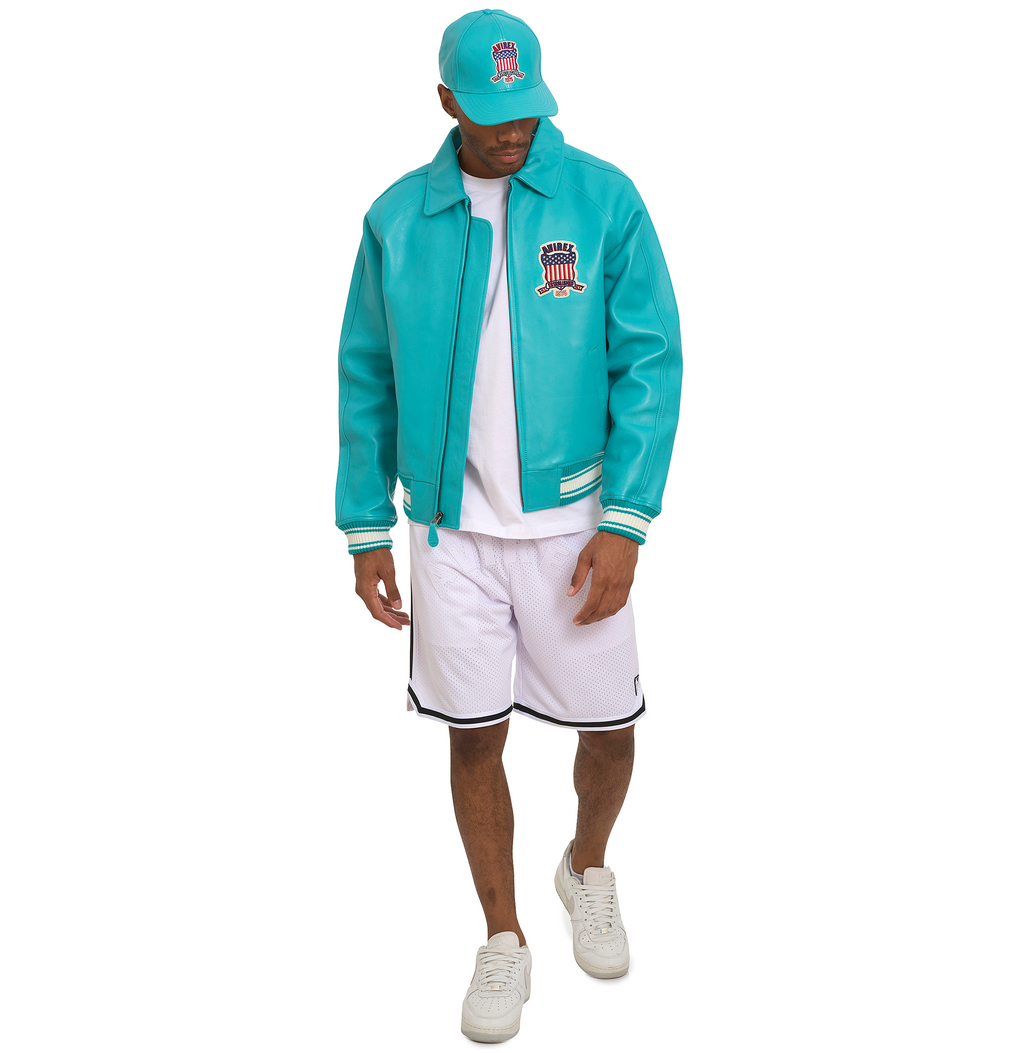 Shop Best High Sale Avirex Fashion Aviator Bomber Turquoise Leather Jackets For Sale rfxleatherofficial