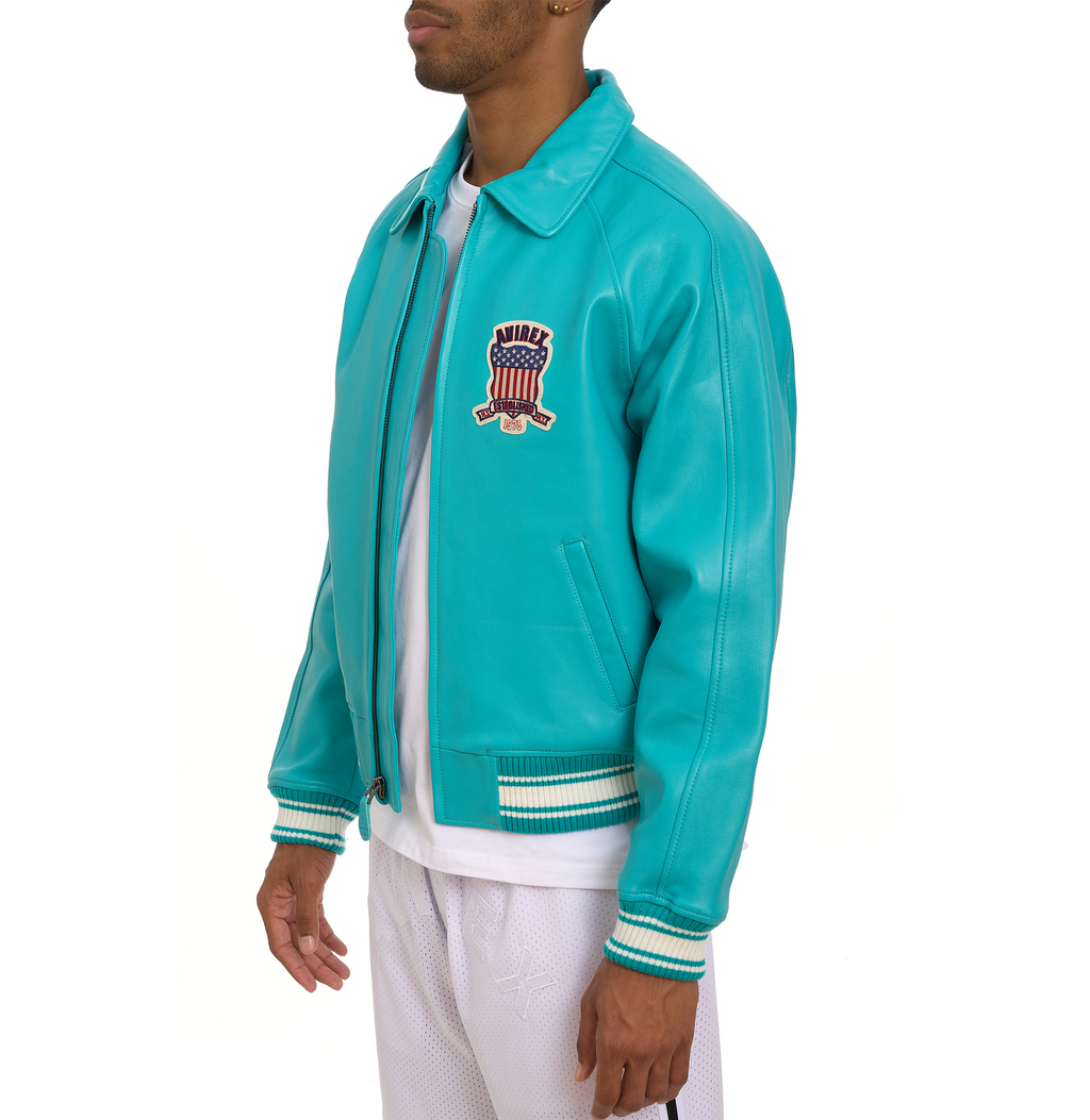 Shop Best High Sale Avirex Fashion Aviator Bomber Turquoise Leather Jackets For Sale rfxleatherofficial