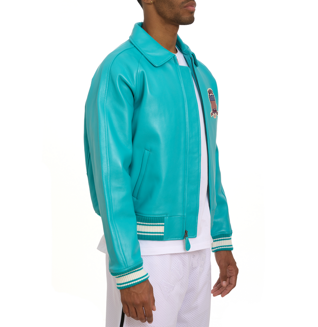 Shop Best High Sale Avirex Fashion Aviator Bomber Turquoise Leather Jackets For Sale rfxleatherofficial