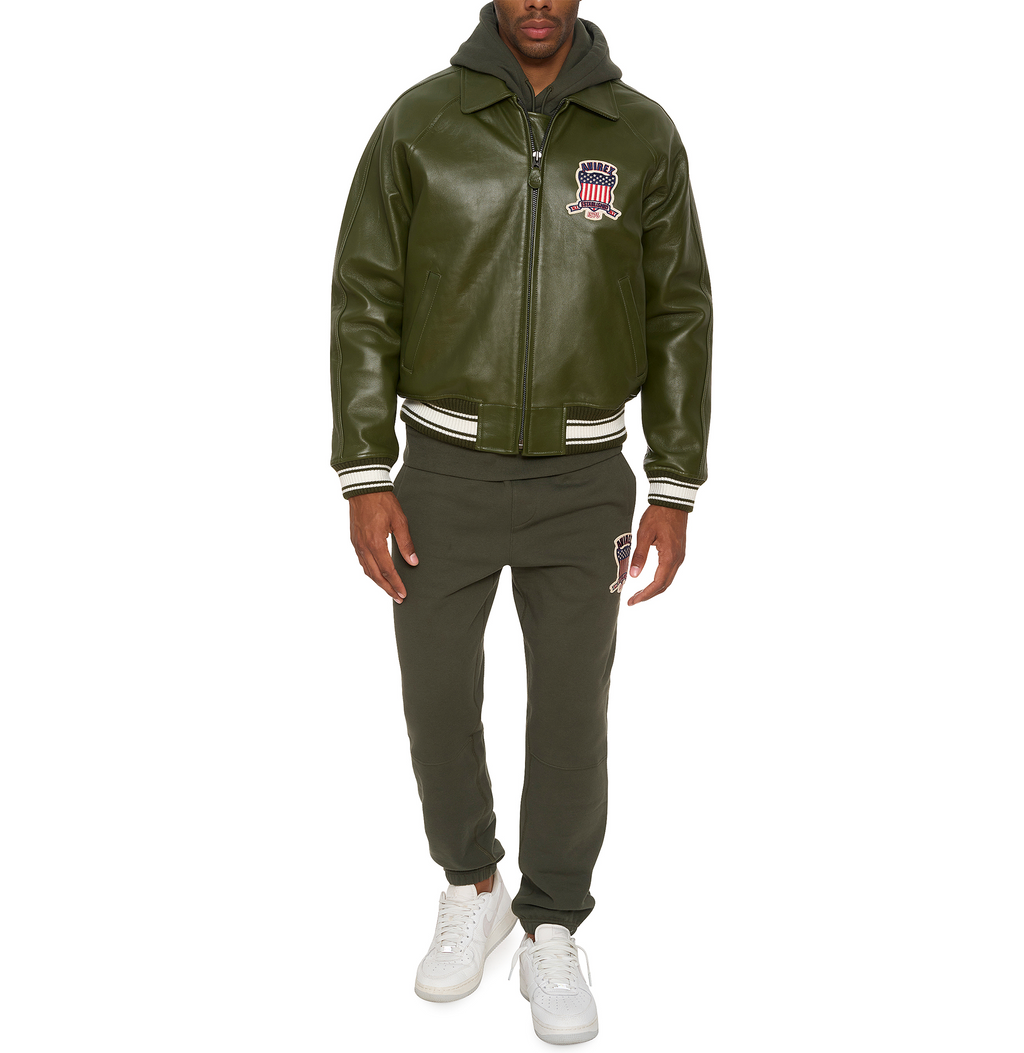 Buy Best Style Olive Leather Fashion Bomber Avirex Leather Jackets For Mens rfxleatherofficial