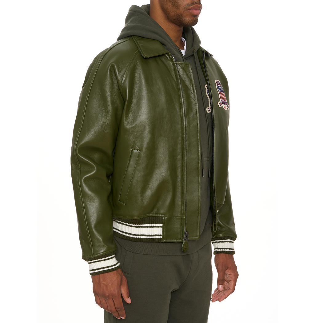 Buy Best Style Olive Leather Fashion Bomber Avirex Leather Jackets For Mens rfxleatherofficial