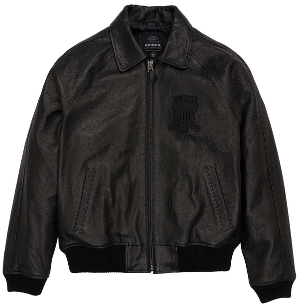 Buy Best Style Black Ostrich Fashion Bomber Avirex Leather Jackets For Mens rfxleatherofficial