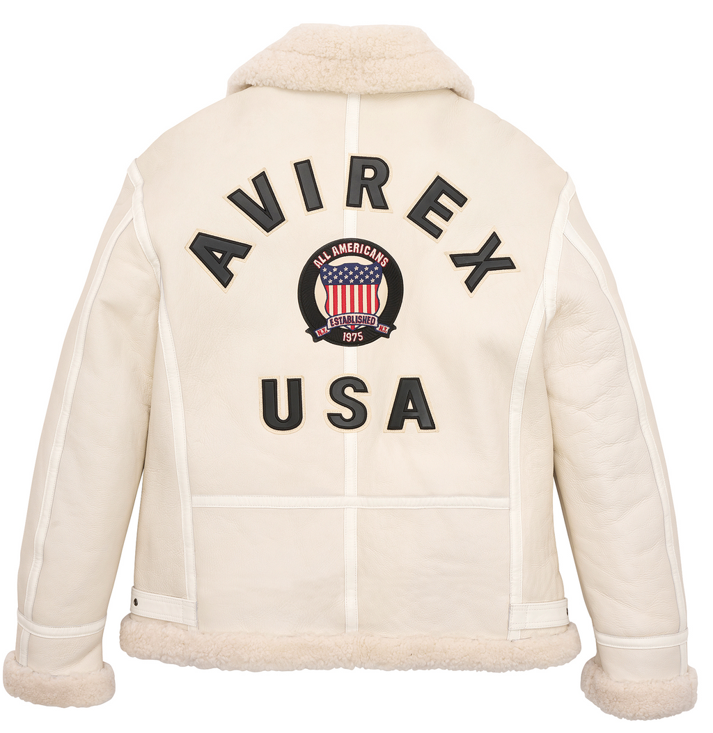 Buy Best Winter Avirex B3 Bomber Shearling Snow White Leather Jackets For Sale Mens rfxleatherofficial