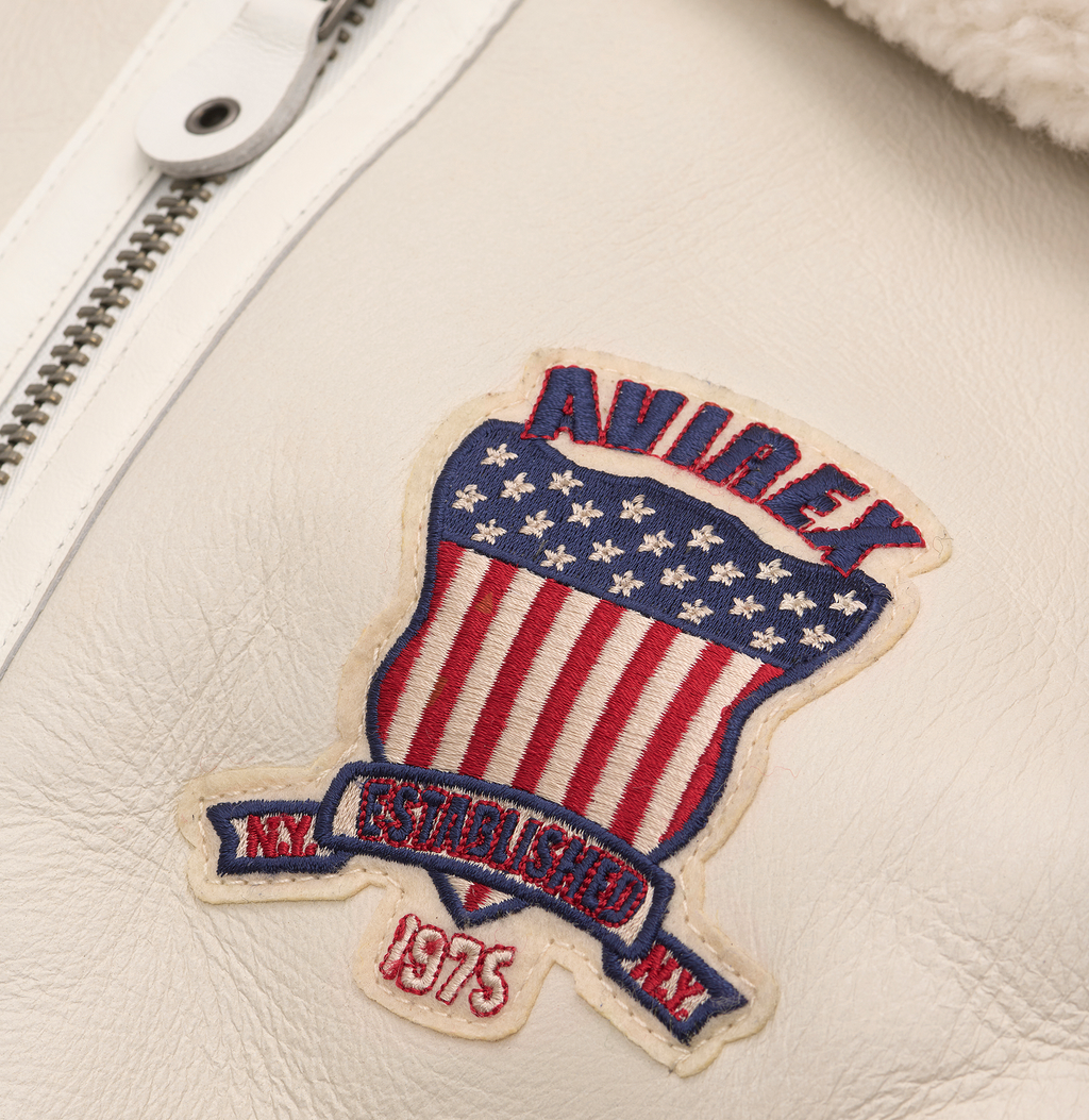 Buy Best Winter Avirex B3 Bomber Shearling Snow White Leather Jackets For Sale Mens rfxleatherofficial