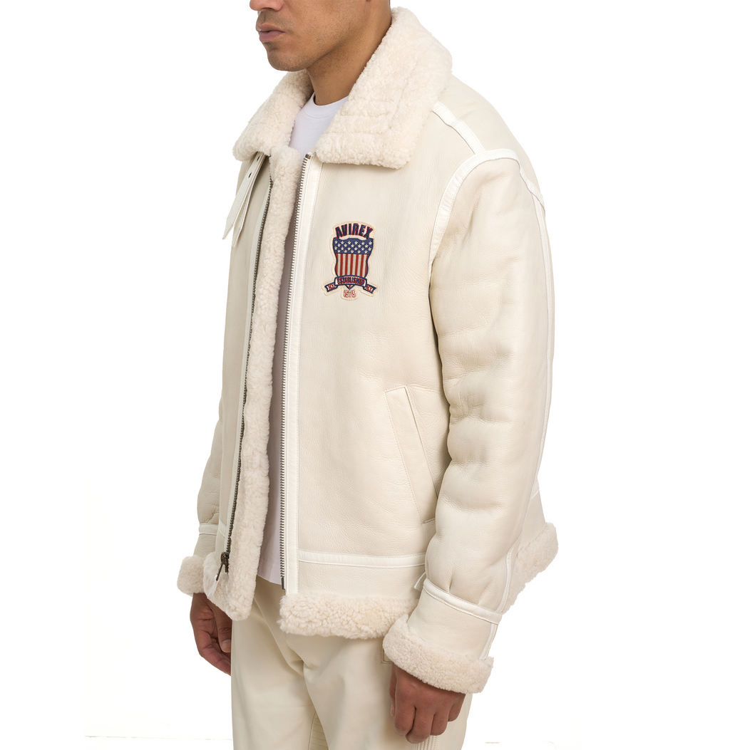 Buy Best Winter Avirex B3 Bomber Shearling Snow White Leather Jackets For Sale Mens rfxleatherofficial