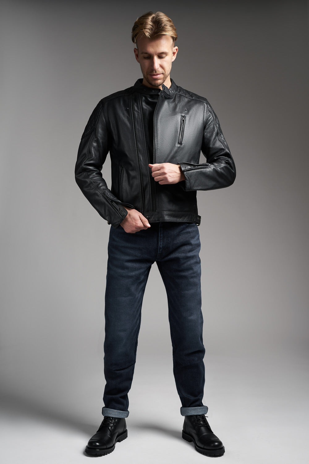 TWIN LEATHER JACKET BLACK - Men’s Leather Motorcycle Jacket Pando Moto